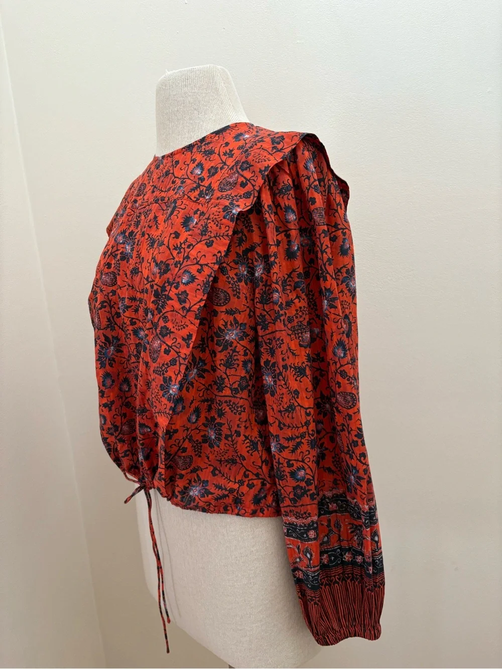 Ulla Johnson $320 Orange Poppy Prisha Blouse Size 6 Small Cottage Core Boho Chic